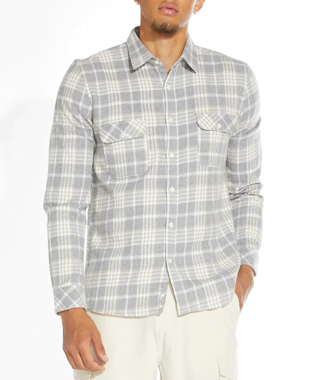 Civil Society Light Grey And Cream Plaid Flannel Button Up Shirt/0798